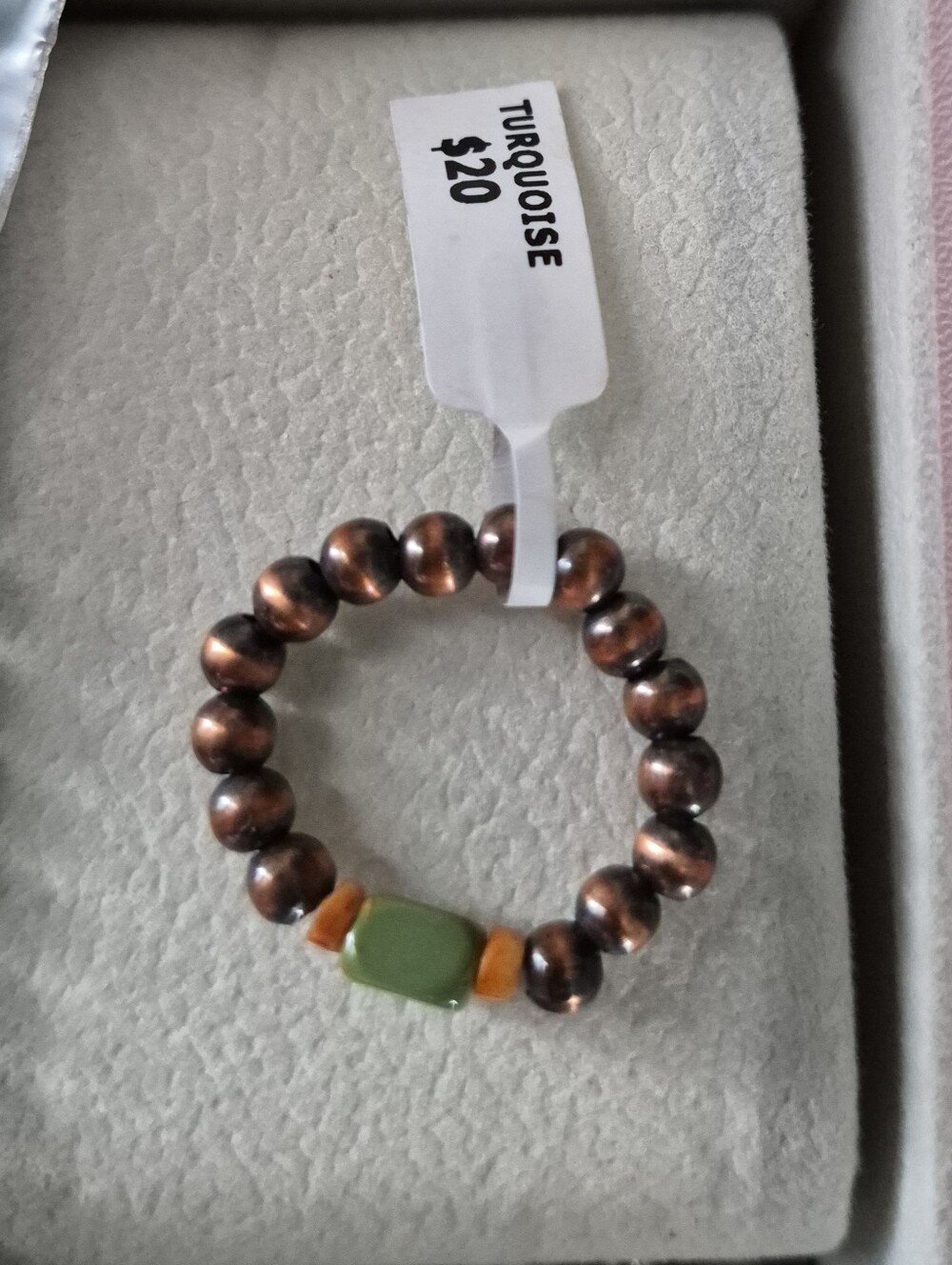 Copper Beaded Stretch Ring With Turquoise Accent